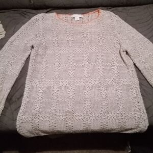 Coldwater Creek Light Gray Open-Stitch Crew Neck Sweater